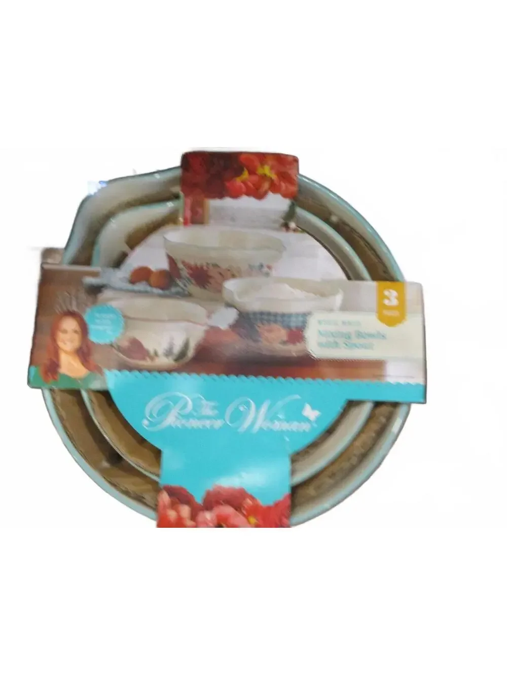 The Pioneer Woman Wishful Winter 3-Piece Ceramic Mixing Bowls with Spout Set